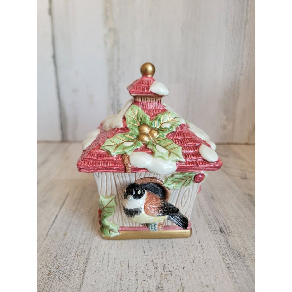 Fitz Floyd birdhouse candle holder xmas snow‎ figure decor